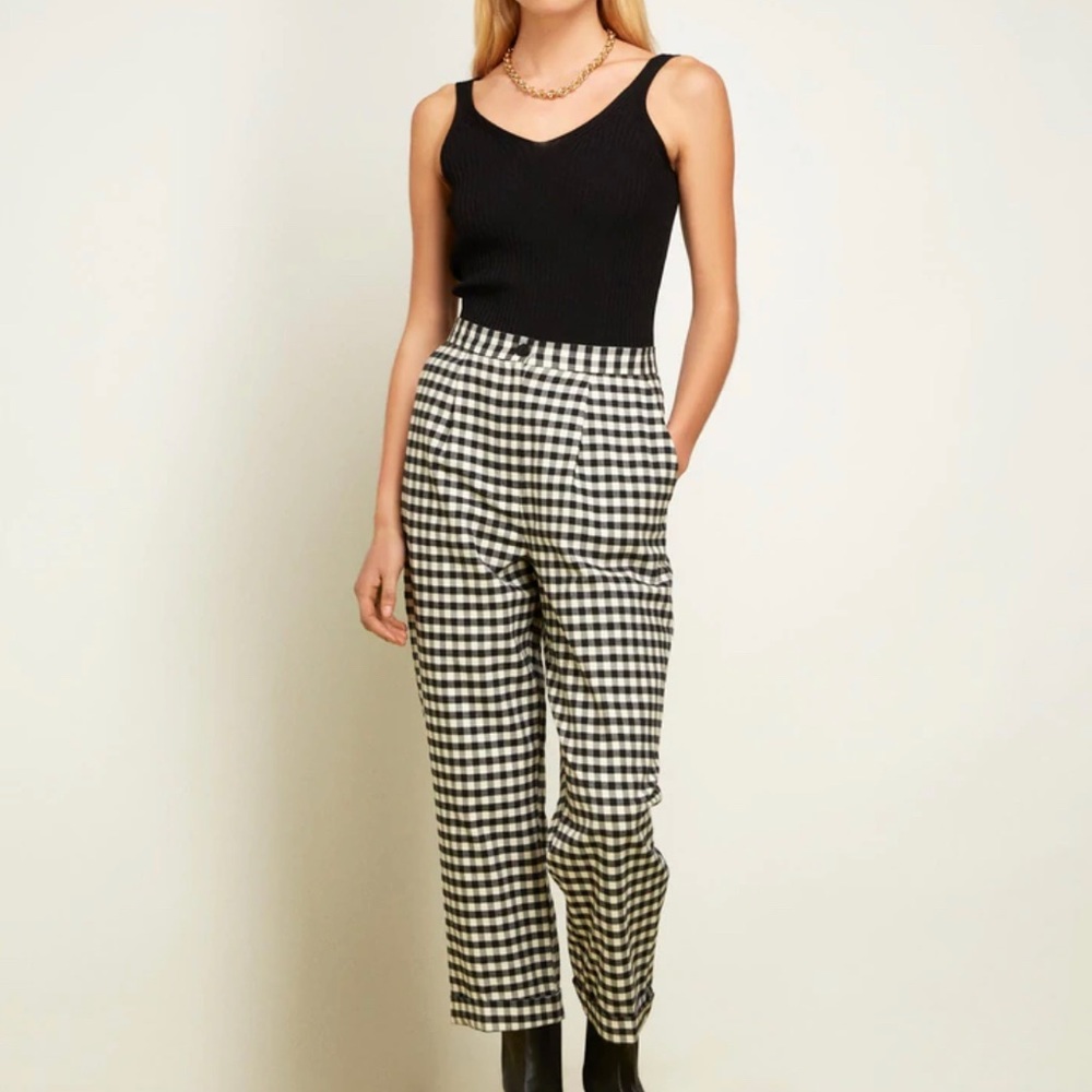 Black and White Gingham Checkered Recycled Cotton Trouser Pants